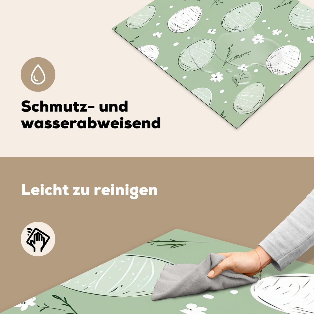 HERDABDECKPLATTE Grün - Eier - Muster Abdeckung Ceranfeld 58.3x51.3 cm - Waldgrün, Kunststoff (58.3/51.3/0.2cm) - MuchoWow