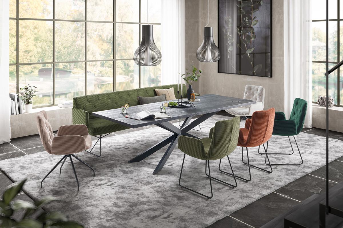 ESSZIMMERBANK CHARME Grün Cord - Olivgrün/Grün, Textil (206/85/69cm) - KAWOLA