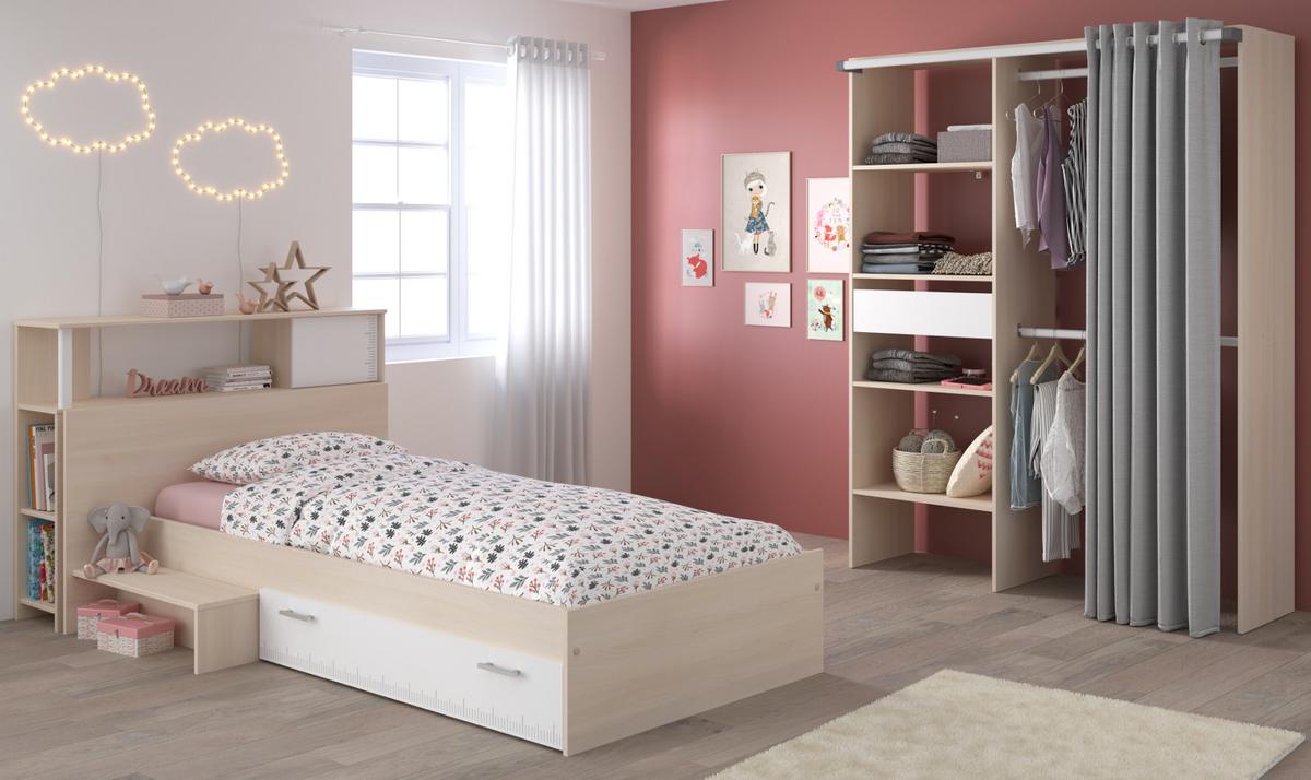 KINDERZIMMER Akazie, weiß, Jugendzimmer-Set 3-teilig - Silberfarben/Weiß, Holzwerkstoff/Kunststoff (203/182/48cm) - Parisot Meuble
