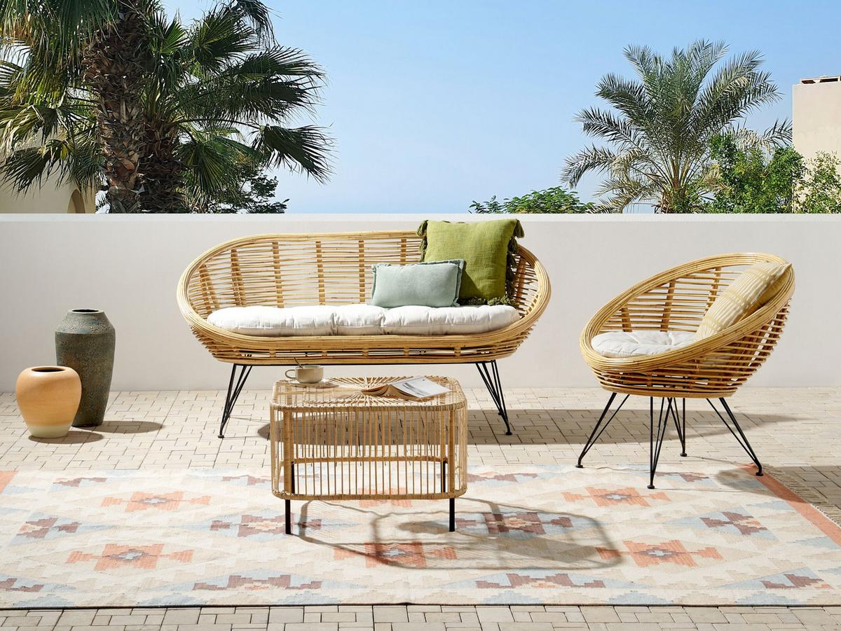 3-SITZER LOUNGE SET Rattan Natürlich Maratea/Cesenatico - Naturfarben, Naturmaterialien - Beliani