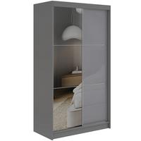 SCHWEBETÜRENSCHRANK mit Spiegel und Schubladen - WALENCJA - 120 - Grau lacobel - Alufarben/Grau, Holzwerkstoff/Metall (120/216/61cm) - MKS