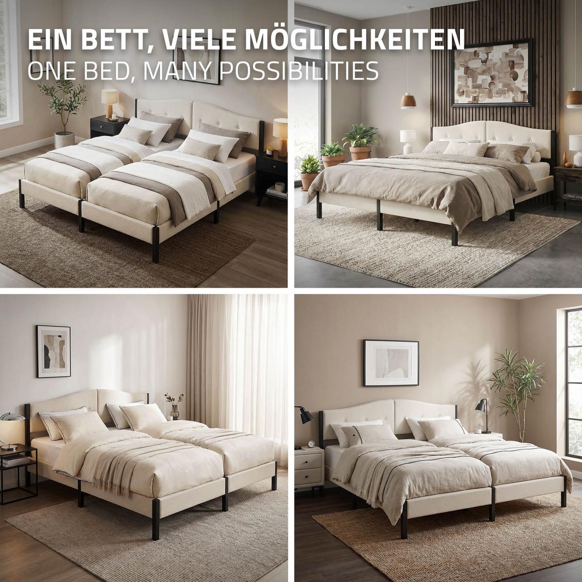 POLSTERBETT 180x200 cm Beige mit Lattenrost und Leinenstoff - Beige, Holzwerkstoff/Textil (180/200cm) - ML-DESIGN