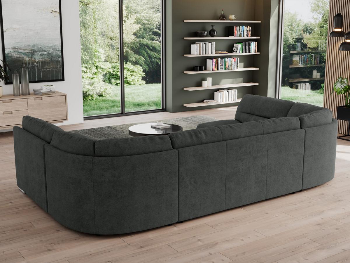 WOHNLANDSCHAFT MORBIDO U Dunkelgrau Struktur - Dunkelgrau/Silberfarben, Textil/Metall (340/93/206cm) - MKS