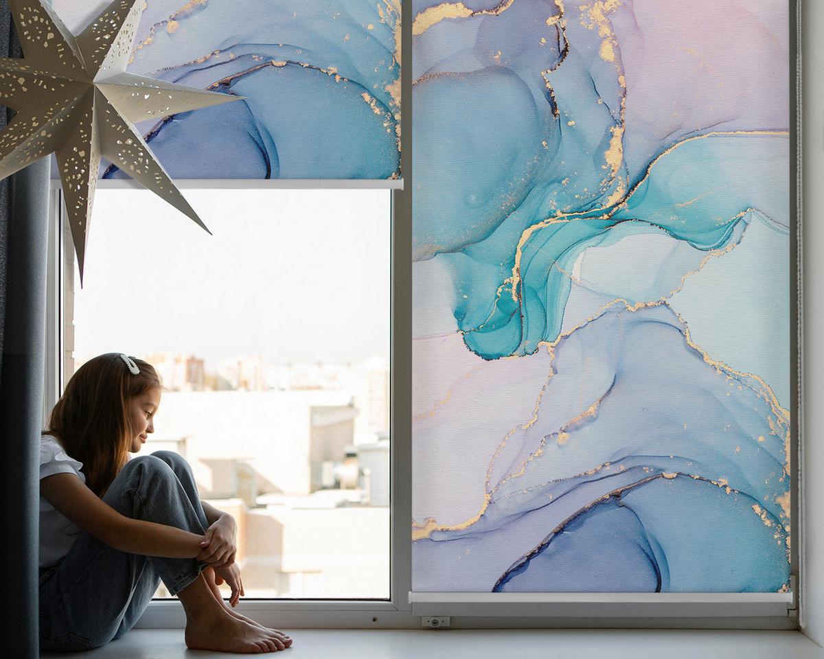 INNENROLLO - Fensterrollo - Rollo - 130x140 cm - Blauer Marmor - Blau, Kunststoff (130/140/0.5cm) - TULUP