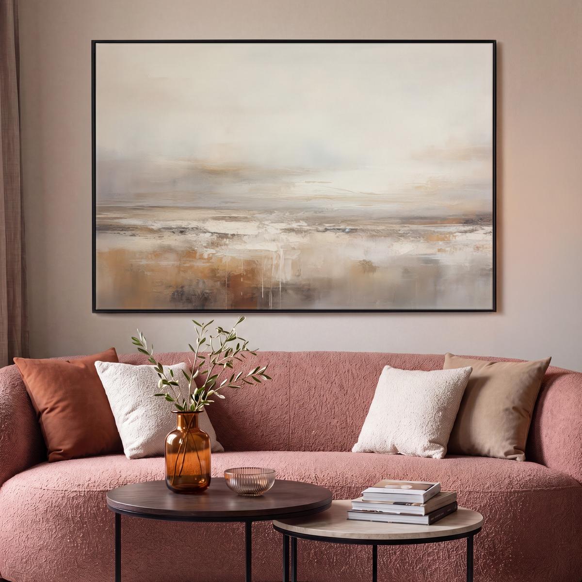 LEINWAND Bilder mit Rahmen - Kunst - Industriell - Grau - Braun - Abstrakt - 140x90 - Sandfarben, Textil (140/90cm) - MuchoWow