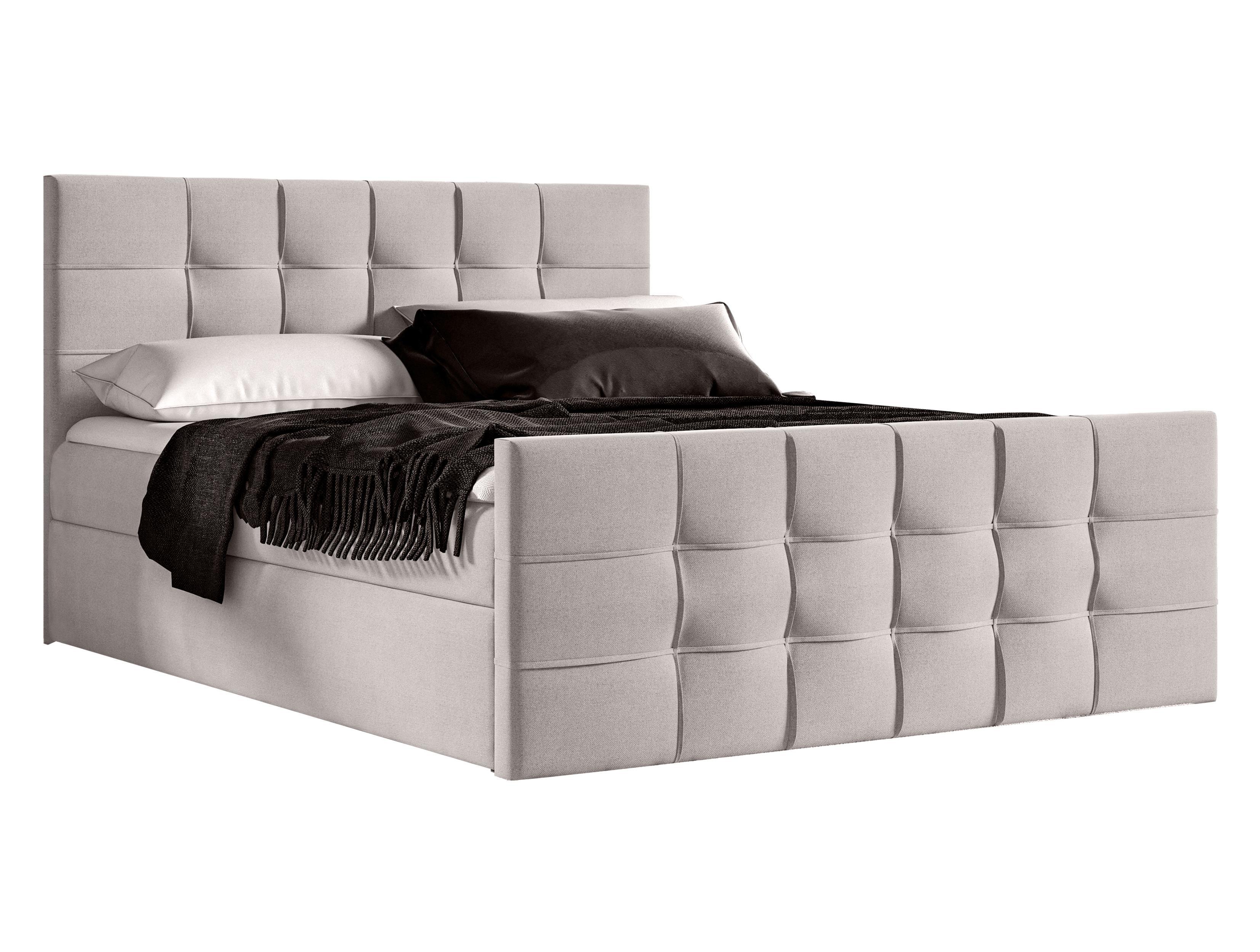 BOXBETT Ambusio 140/200 cm in Beige – mit Bettkasten + TOPPER - Beige/Schwarz, Holz/Holzwerkstoff (140/200cm) - AX Living