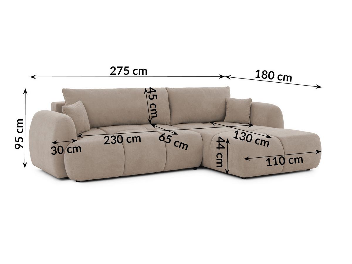 ECKSOFA Loretto aus natürlichem Greige Webstoff mit Schlaffunktion, Bettkasten und tiefen Steppungen in Bubble-Optik - Greige/Schwarz, Holz/Kunststoff (275/180cm) - S-Style