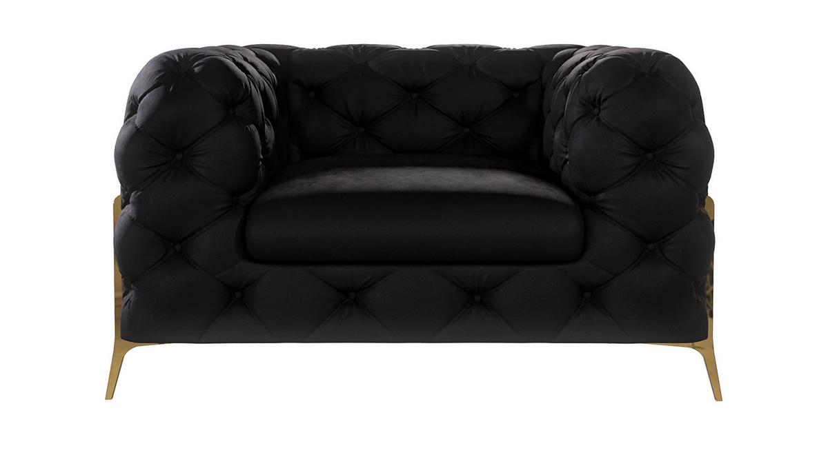 CHESTERFIELD-SESSEL Lexi Schwarz Samt - Goldfarben/Schwarz, Holz/Textil (125/75/100cm) - S-Style Möbel