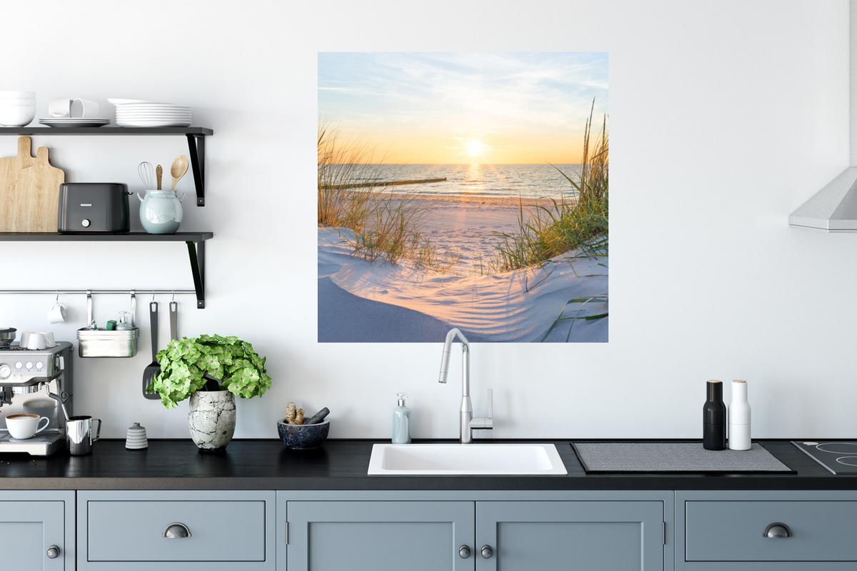 WANDTATTOO Strand - Sonne - Düne - Gras - Sand - Horizont Wanddeko 50x50 cm - Hellblau, Kunststoff (50/50/0.1cm) - MuchoWow