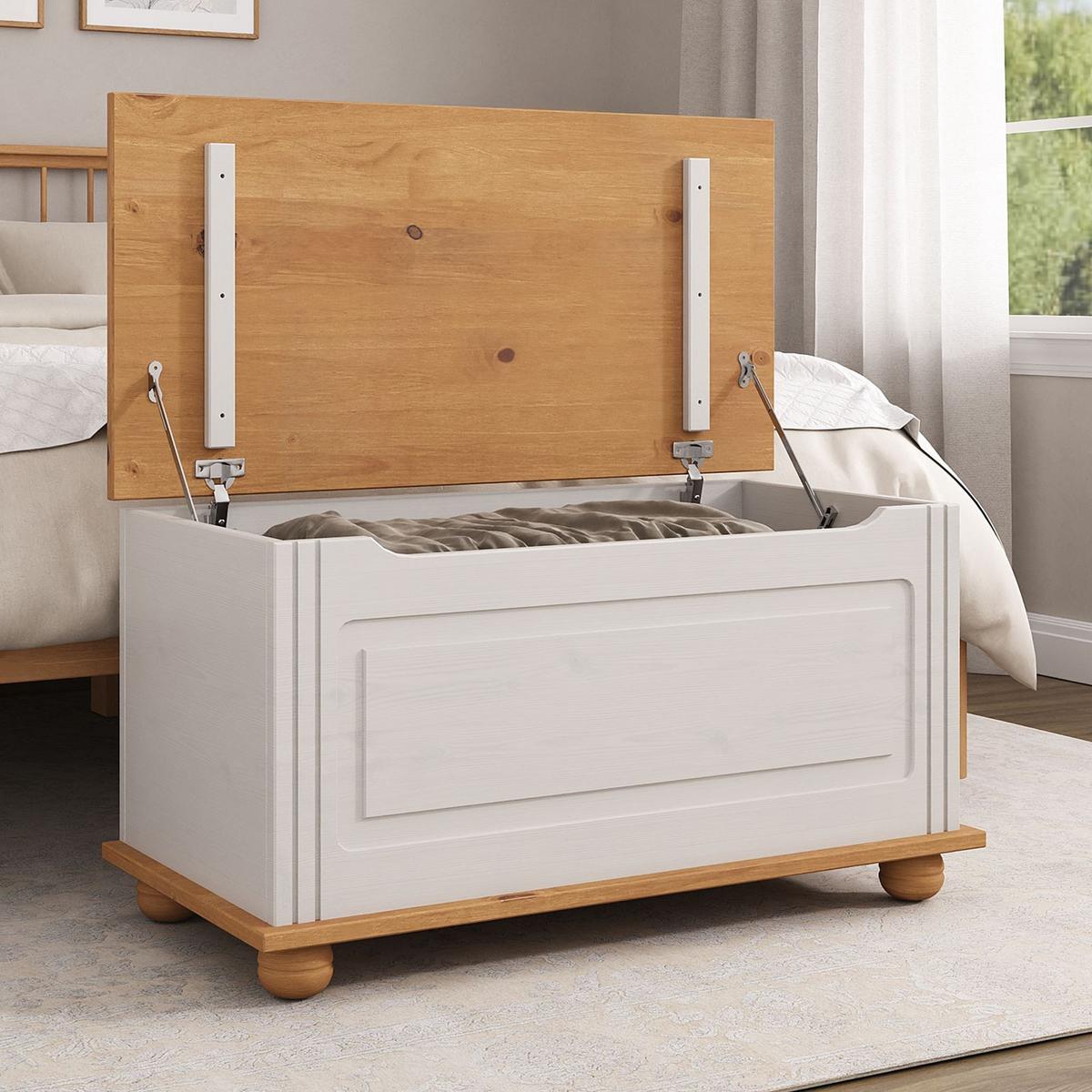 SITZTRUHE BRISTOL weiß/braun - Weiß/Braun, Holz (85/45/43cm) - IDIMEX