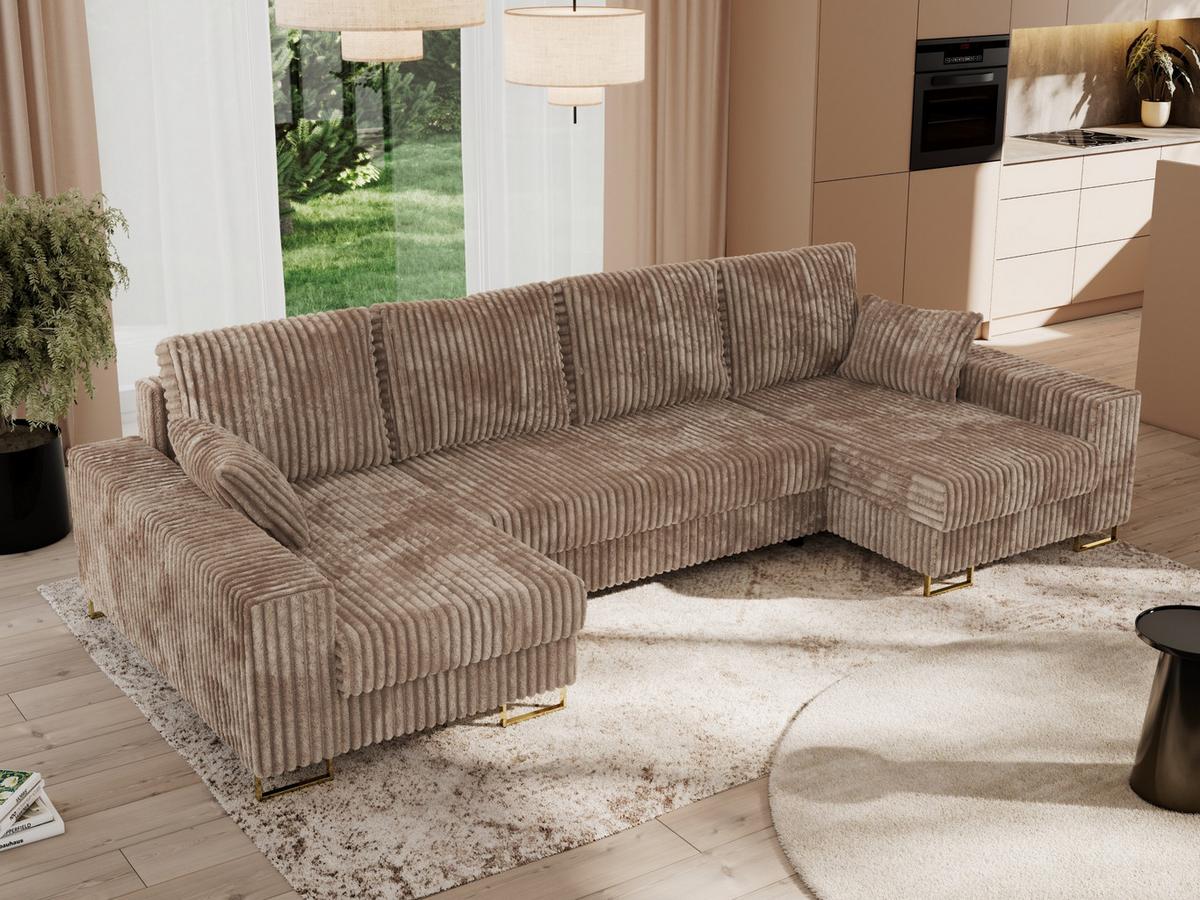 WOHNLANDSCHAFT DORIAN U Cord Braun - Goldfarben/Braun, Textil/Metall (312/85/138cm) - MKS