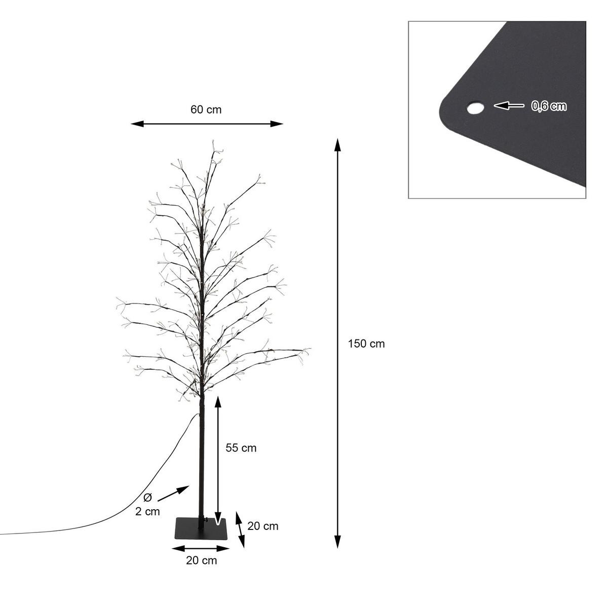 LED-BAUM 150 cm 360LED Warmweiß Timer Außen Flexibel Zweige - Schwarz, Kunststoff (60/150/60cm) - ECD-Germany