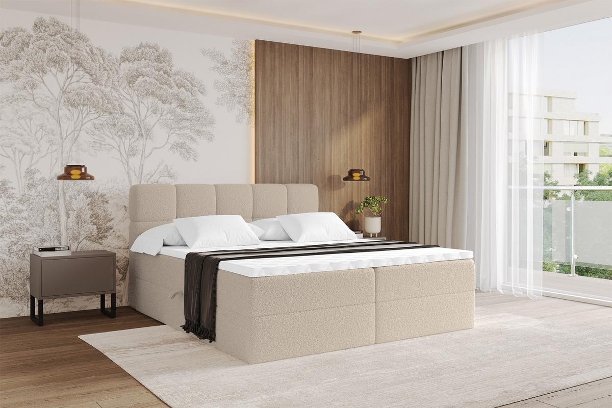 BOXBETT mit Matratze H3 - FAMA - 140x200 cm Dunkelbeige Quelle - Creme, Holzwerkstoff (140/200cm) - ALTDECOR
