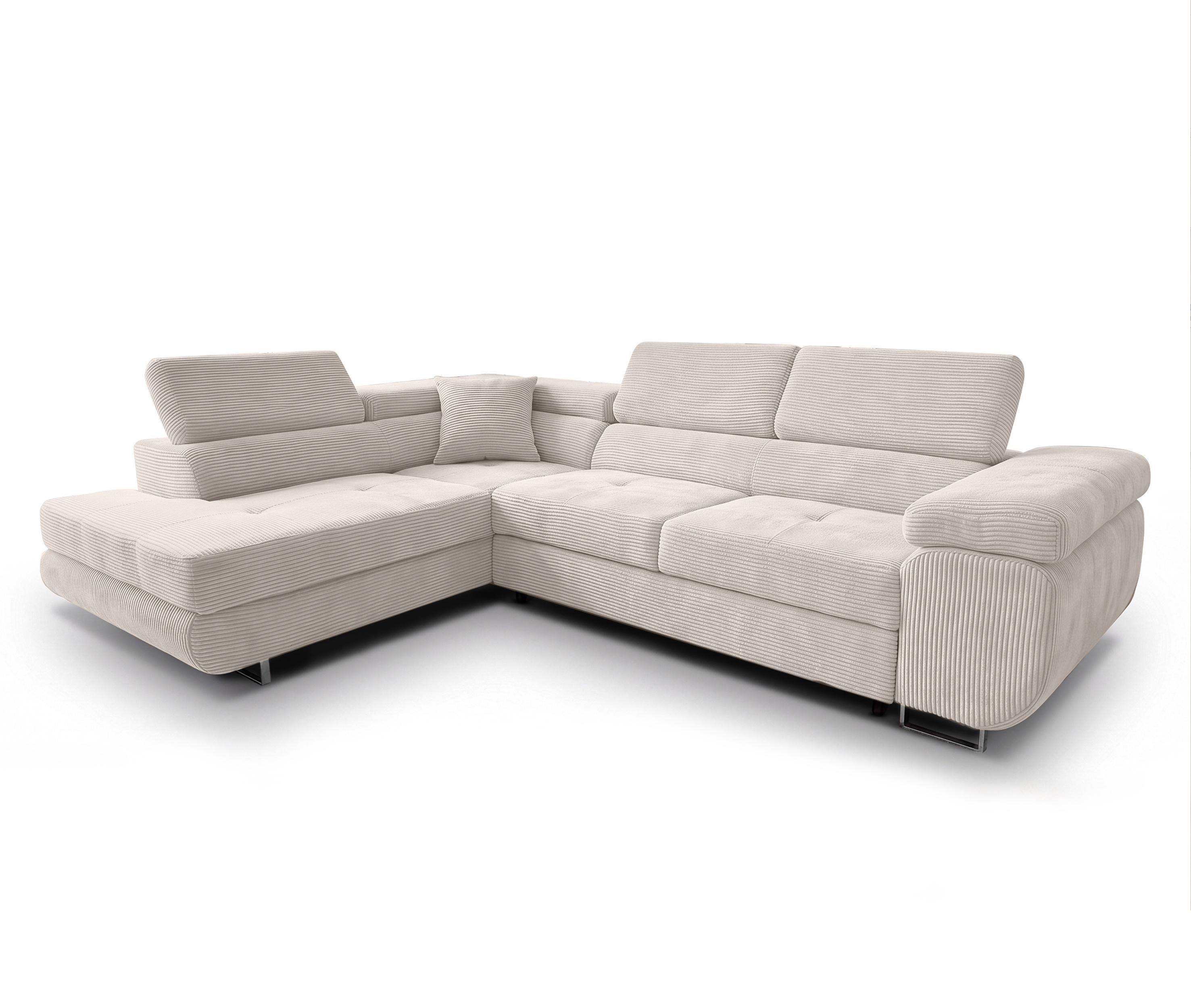ECKSOFA L Form Konak Cremeweiß 276/201/90 cm Links mit Schlaffunktion - Silberfarben/Creme, Textil/Metall (203/276cm) - AX Living