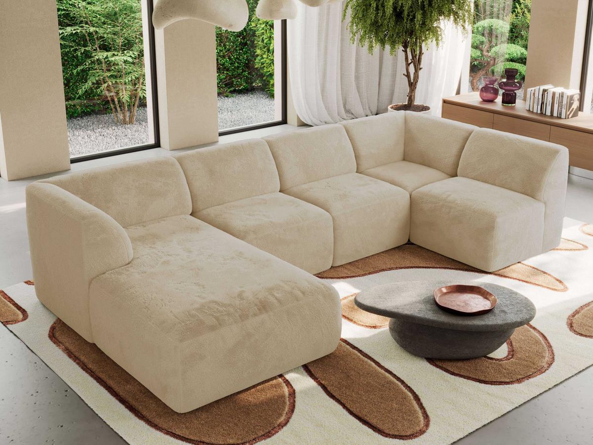 WOHNLANDSCHAFT MODARO U 6M - Creme Plüsch - Links - Creme/Schwarz, Textil (180/78/345cm) - MKS
