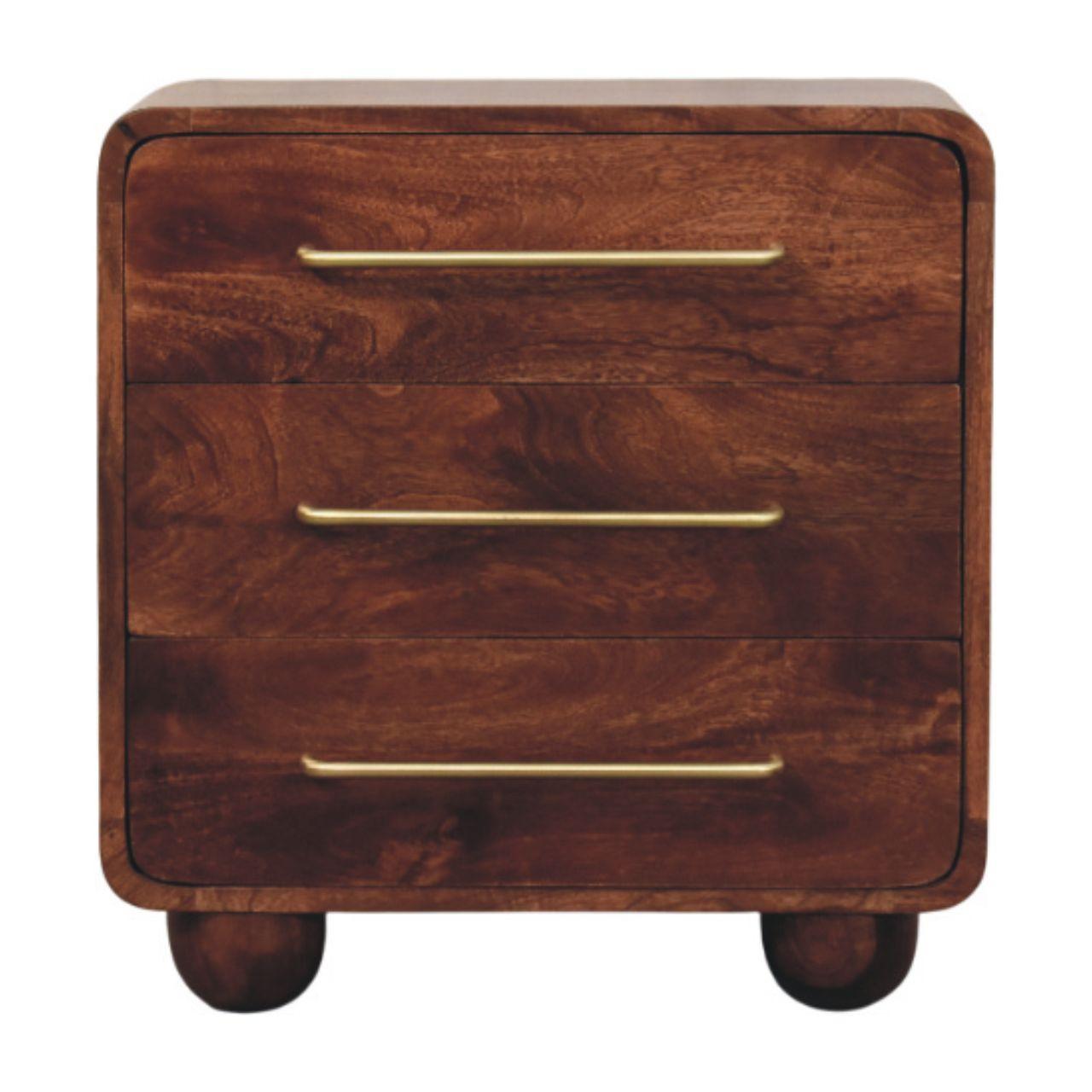 KOMMODE Abgerundet, 3 Schubladen, Hellbraun - Dunkelbraun/Messingfarben, Holz/Metall (55/57/30cm) - Artisan Furniture