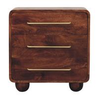 KOMMODE Abgerundet, 3 Schubladen, Hellbraun - Dunkelbraun/Messingfarben, Holz/Metall (55/57/30cm) - Artisan Furniture