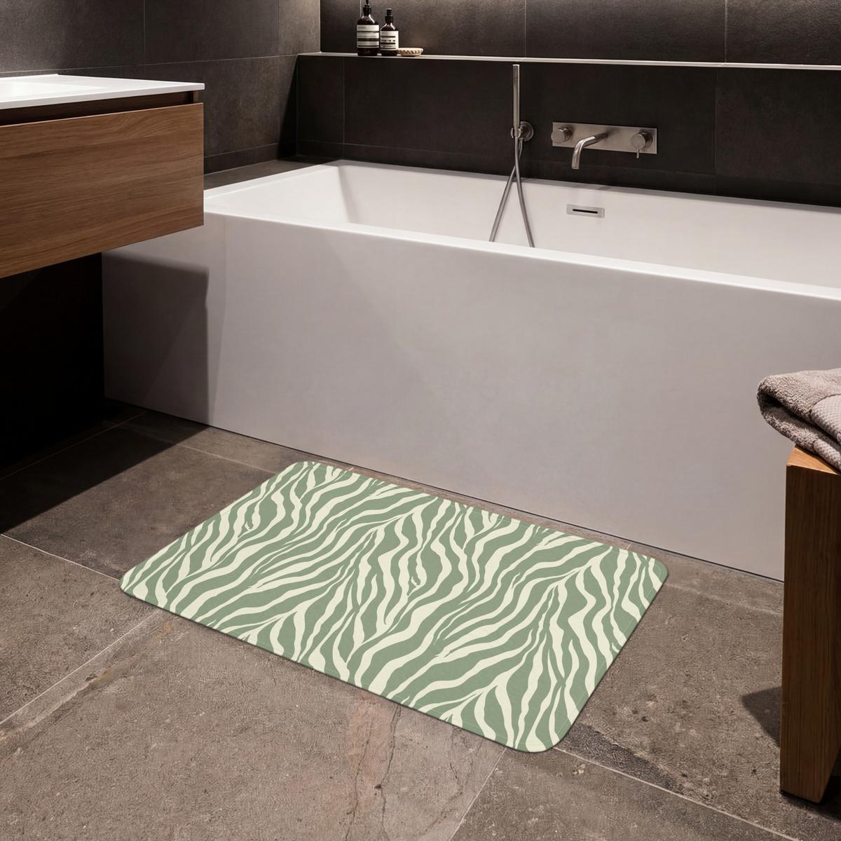 BADEMATTE Zebra - Motiv - Grün 80x50 cm - Salbeigrün, Textil (80/50cm) - OnlyWow