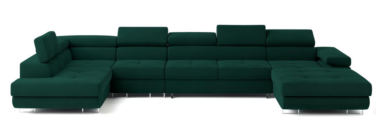 WOHNLANDSCHAFT VELORA L-S Grün Velours-Stoff mit Schlaffunktion - Grün, Holz (419/90/202cm) - MASSENO