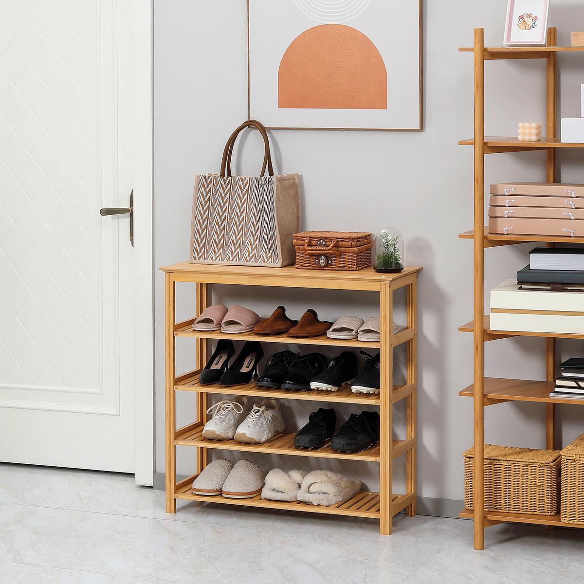 SCHUHREGAL, Schuhständer mit 5 Ebenen, Schuh-Organizer für max. 20 Paar Schuhe - Naturfarben, Holz (29/82/80cm) - HOMCOM