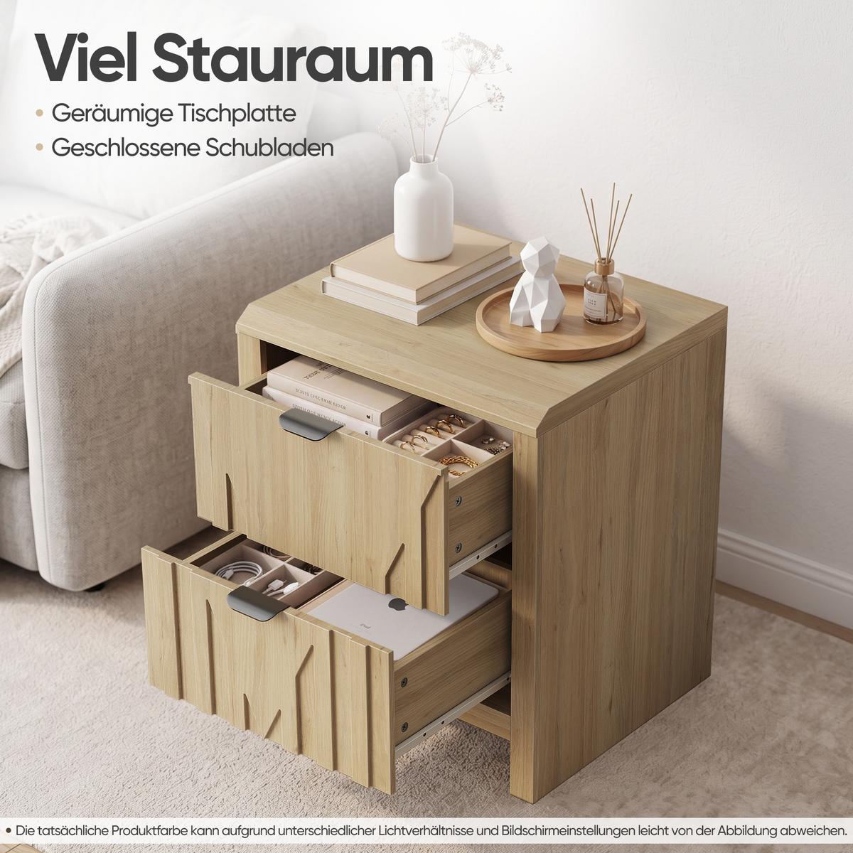 NACHTTISCH Eichenoptik mit 2 Schubladen Mid-Century Modern Metallgriffe - Eichefarben, Holzwerkstoff (48/55.5/40cm) - Urban Meuble