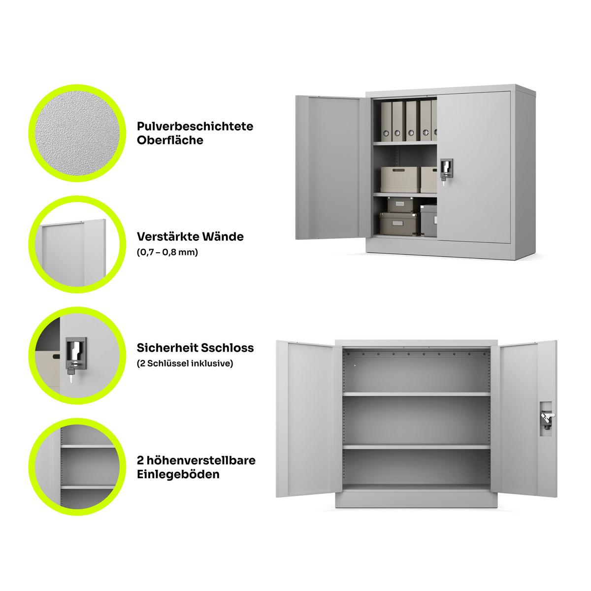 AKTENSCHRANK Metallkommode Metallschrank mit Schloss für Büro Akten und Dokumente Hellgrau 90x90x40cm - Hellgrau, Metall (90/90/40cm) - Muralo