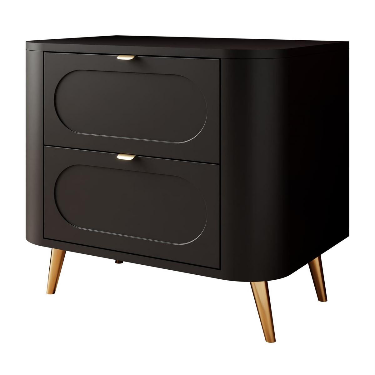 NACHTTISCH SHADOW II 2S mit Schubladen - Goldfarben/Schwarz, Holzwerkstoff (60/54/40cm) - Lookway