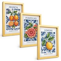 BILDER SET 3er Set - 20x30 cm Goldrahmen - Italienische Zitrus-Modeplakate - Goldfarben, Kunststoff (20/30cm) - TULUP