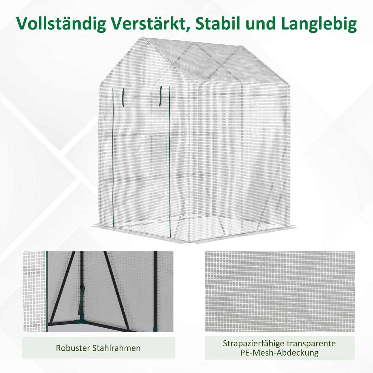 FOLIENGEWÄCHSHAUS, Weiß, Stahl, PE-Kunststoff - Weiß, Kunststoff (143/195/143cm) - Outsunny