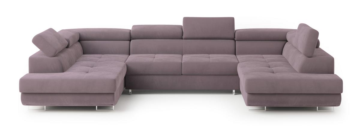 WOHNLANDSCHAFT RAGGIO Lila Velours-Stoff mit Schlaffunktion - Lila, Holz (336/90/202cm) - MASSENO