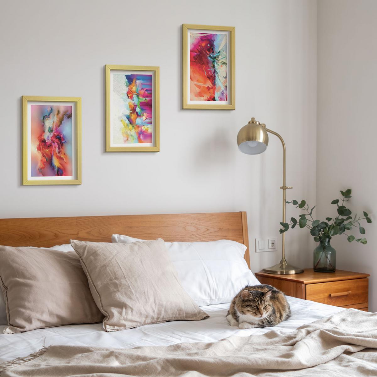 BILDER SET 3er Set - 20x30 cm Goldrahmen - Farbenfrohe Abstraktionen der Form - Goldfarben, Kunststoff (20/30cm) - TULUP