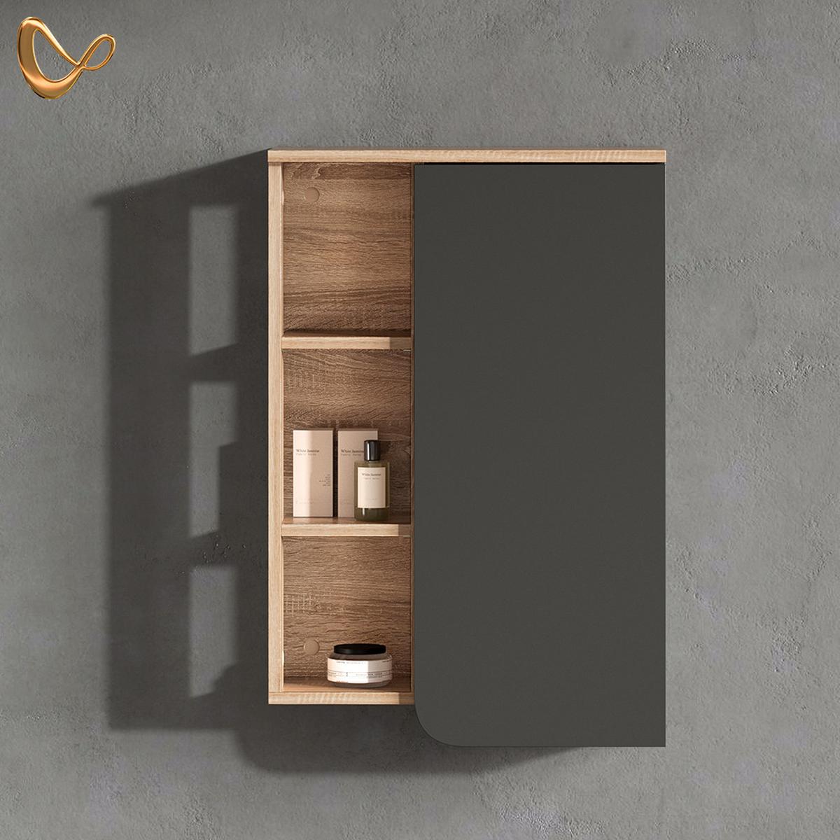 BADSCHRANK Marano Anthrazit 50 x 75 cm mit Tür und offenen Fächern - Anthrazit, Holzwerkstoff (50/75/20cm) - Livinity®