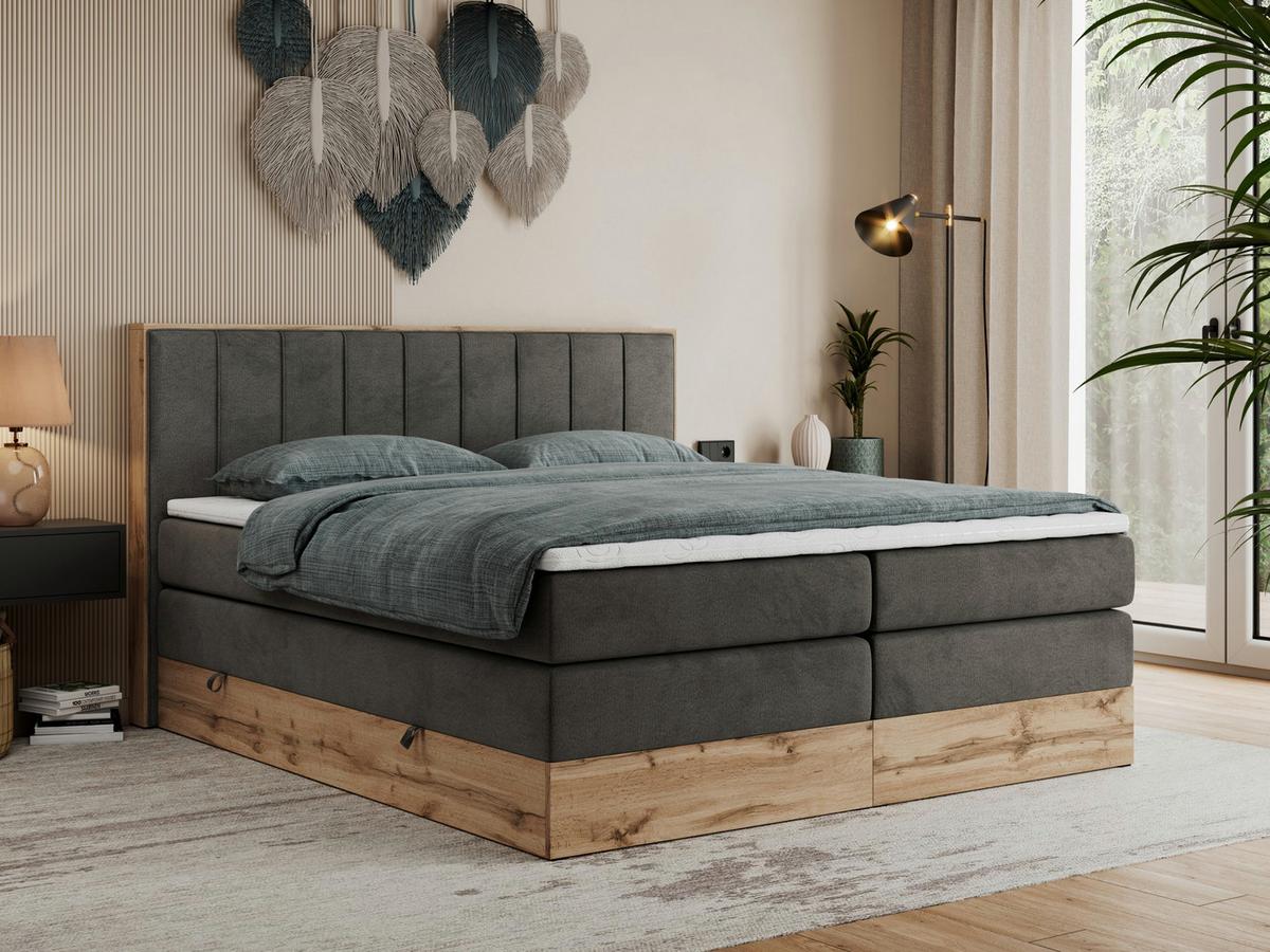 BOXSPRINGBETT BELLISSIMO KING 180/200 Dunkelgrau Velvet - H4 - Dunkelgrau, Holz/Textil (180/200cm) - MKS