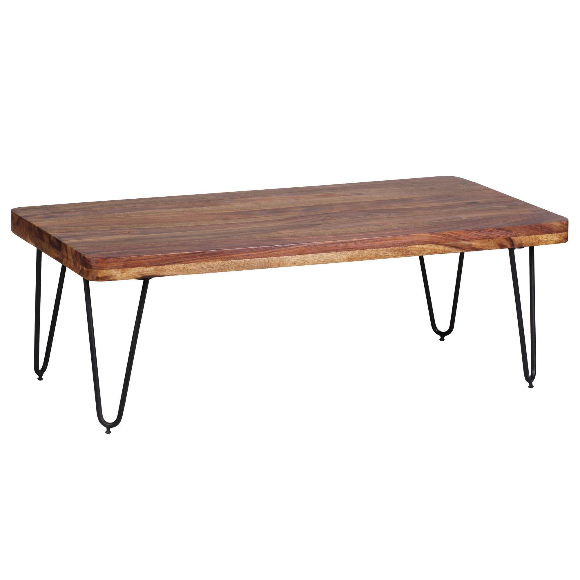 COUCHTISCH aus Massivholz mit Metallbeinen, handgefertigt, einzigartige Maserung, Braun 115x60x40 cm - Schwarz/Braun, Holz/Metall (60/115/40cm) - KADIMA DESIGN