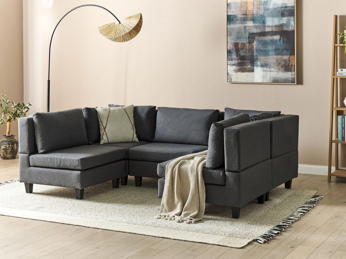 5-SITZER-MODULSOFA U-förmiges Dunkelgrau Stoff Unstad - Dunkelgrau, Textil (228/72/76cm) - Beliani