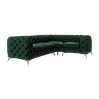 ECKSOFA Chesterfield Laura Flasche Grün Samt, Ottomane rechts - Smaragdgrün/Silberfarben, Holz/Textil (264/204cm) - S-Style Möbel