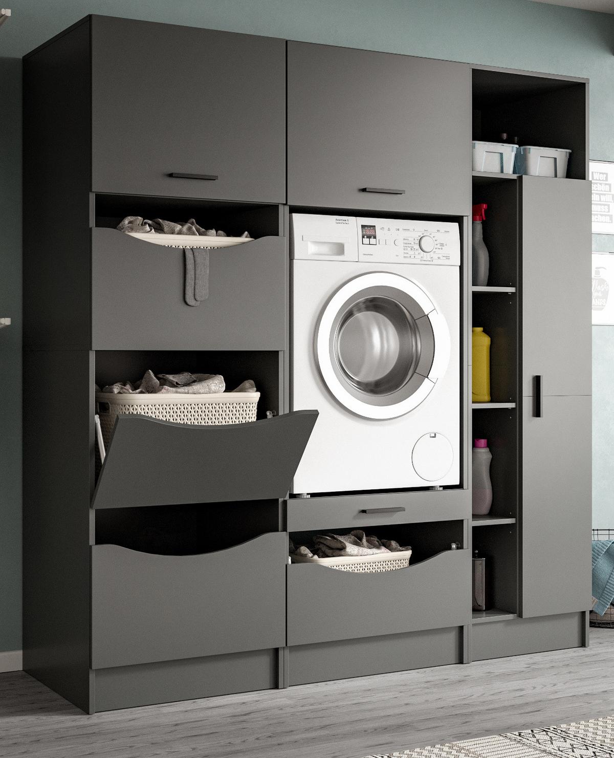 WASCHMASCHINENSCHRANK in grau Set 3-teilig 176 x 196 cm, modernes Design - Schwarz/Grau, Holzwerkstoff/Kunststoff (176/196/68cm) - Inn.Furn