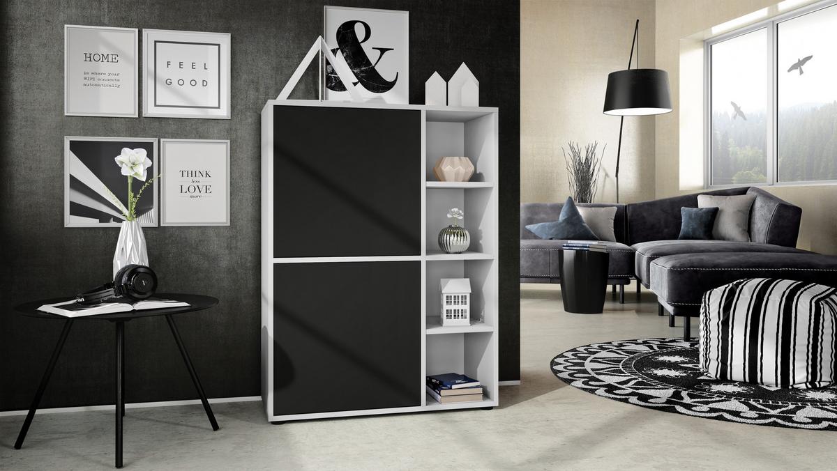 WOHNZIMMERSET Miami Schwarz matt - Schwarz, Holzwerkstoff (214.5/105.5/35.5cm) - Vladon