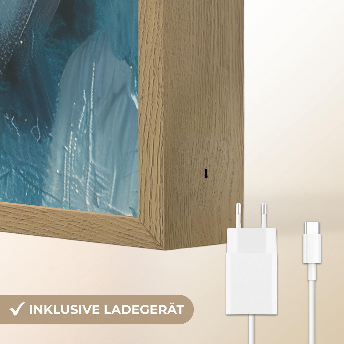 WANDLEUCHTE MIT AKKU Abstrakt - Kunst - Gold - Blau 60x90 cm - Türkis, Holzwerkstoff (60/90/8cm) - OnlyWow
