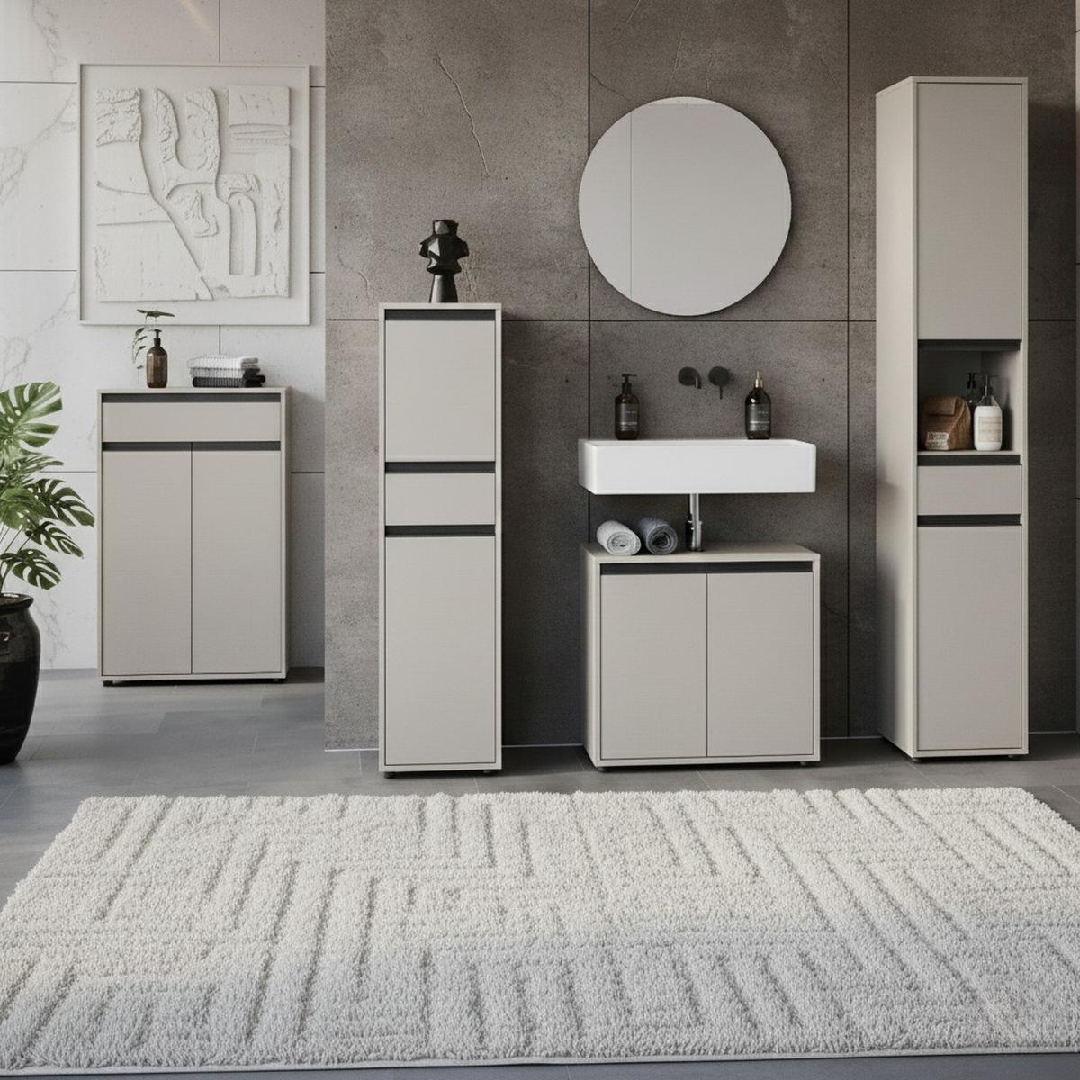 HOCHSCHRANK HAMBURG Soft-Close Modern 33x181x34 cm Steingrau - Grau, Holzwerkstoff (33/181/34cm) - KADIMA DESIGN