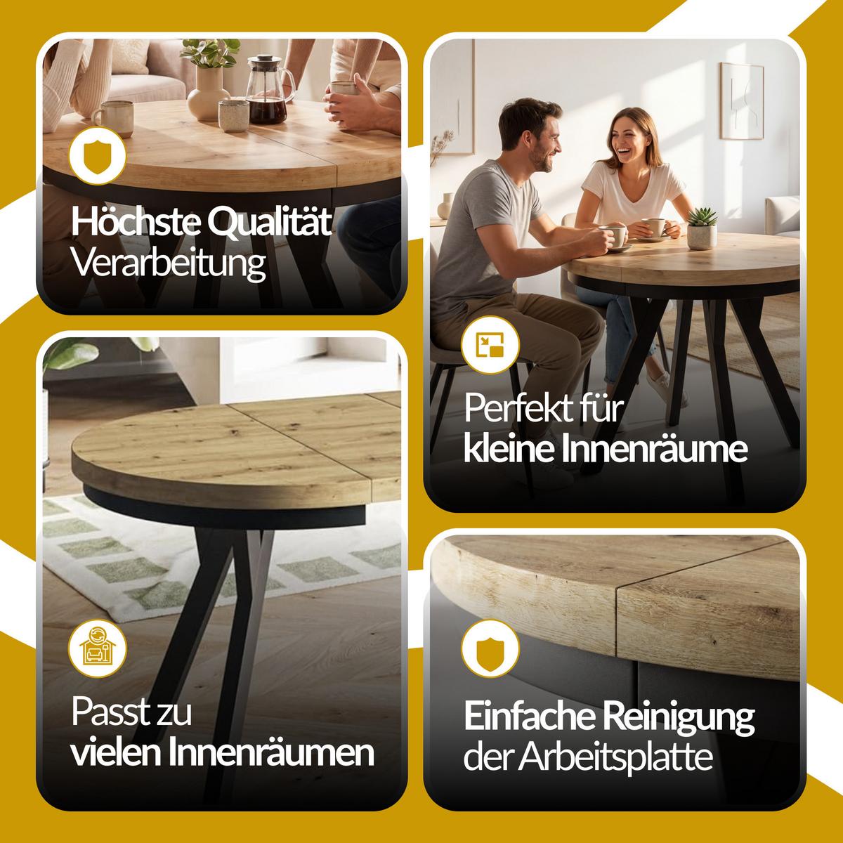 RUNDER Esstisch ausziehbar – Moderner Wohnzimmertisch und Küchentisch – Tisch mit Stabile Konstruktion, Durchmesser 100 cm - 200 cm - Farbe Graphit - Schwarz/Grau, Holzwerkstoff (100/100/77cm) - Alpi-Möbel