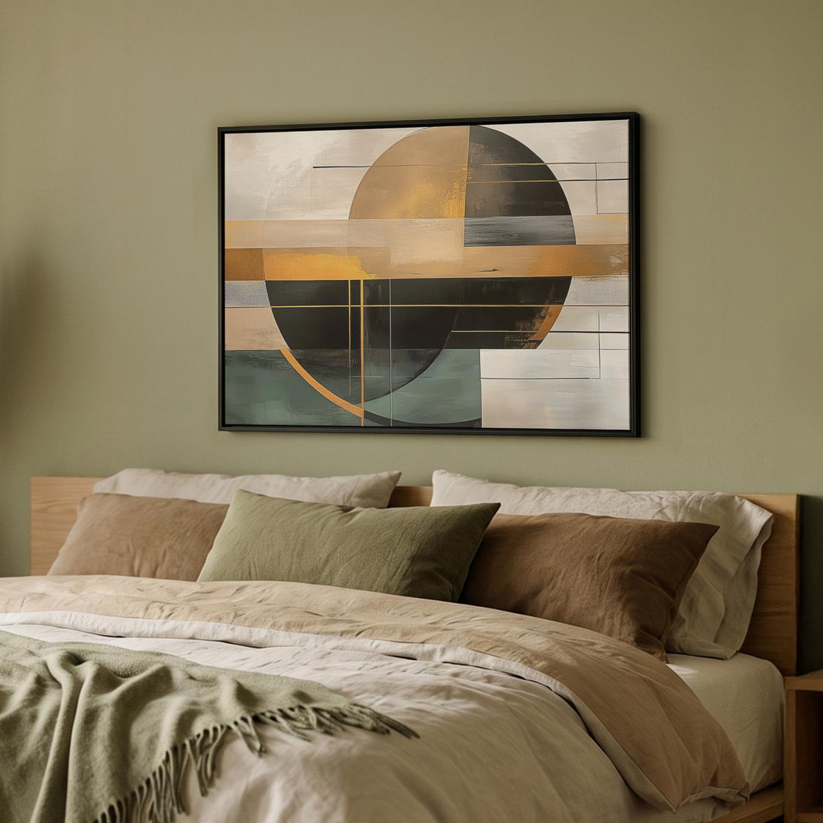 LEINWAND Bilder mit Rahmen - Abstrakt - Gold - Bronze - Grün - Formen - Modern - 70x50 - Multicolor, Textil (70/50cm) - MuchoWow