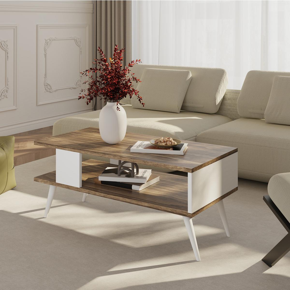 COUCHTISCH Lycksele 90/45/40 - Walnussfarben, Holzwerkstoff/Kunststoff (45/90/40cm) - [en.casa]