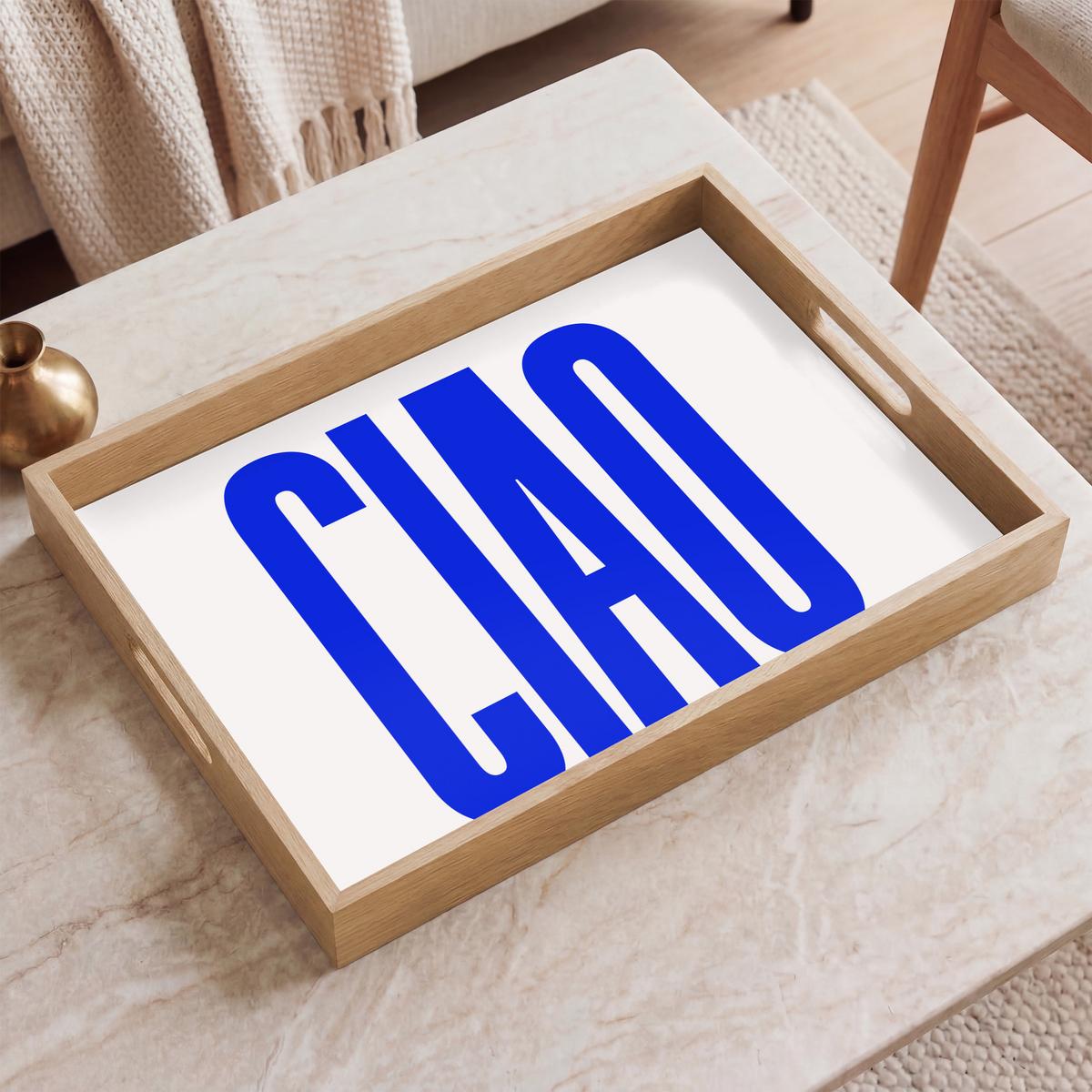 TABLETT Ciao - Großbuchstaben - Blau - Minimalistisch 50x35 cm - Blau, Holz (50/5/5cm) - OnlyWow