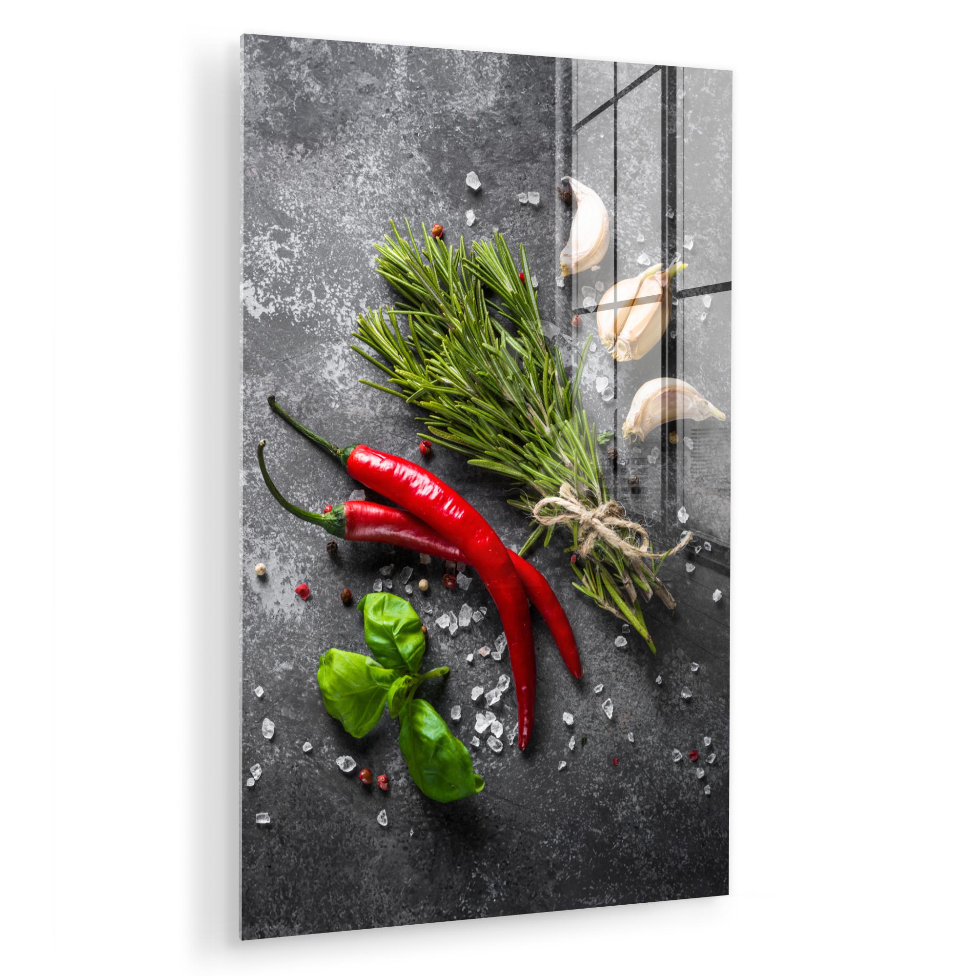 ACRYLGLASBILD Pfeffer - Kräuter - Gewürze - Beton Wandbild 60x90 cm - Dunkelgrau, Glas (60/90cm) - MuchoWow