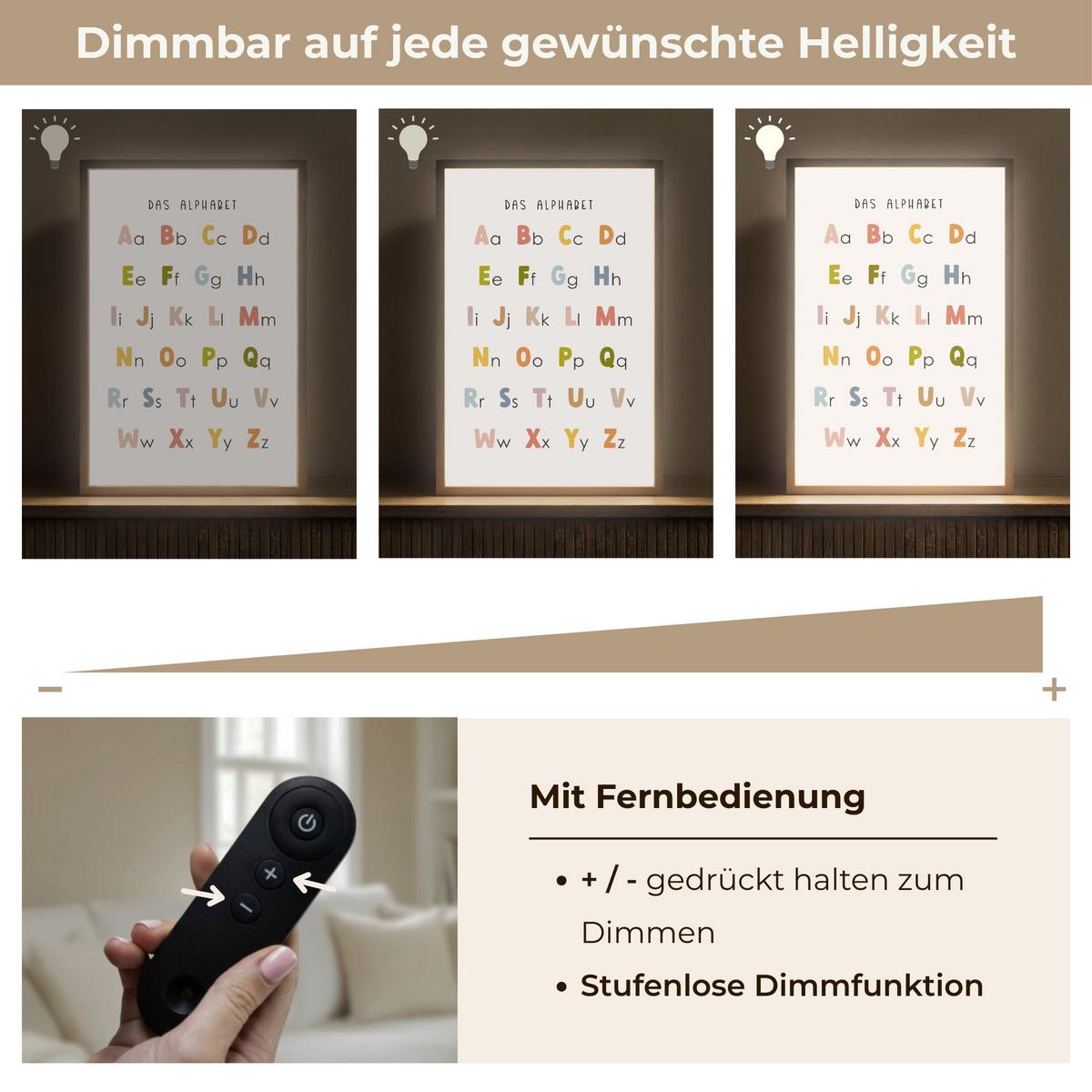 NACHTTISCHLAMPE MIT AKKU Pädagogisch - Alphabet lernen - Farbenfroh - Weiß - Buchstaben 40x60 cm - Weiß, Holzwerkstoff (8/40/60cm) - OnlyWow