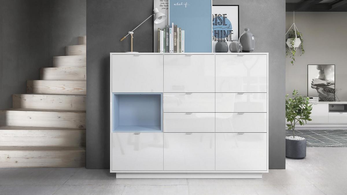 HIGHBOARD Metro Einsatz in Denim matt - Pastellblau, Holzwerkstoff (153/123/37cm) - Vladon