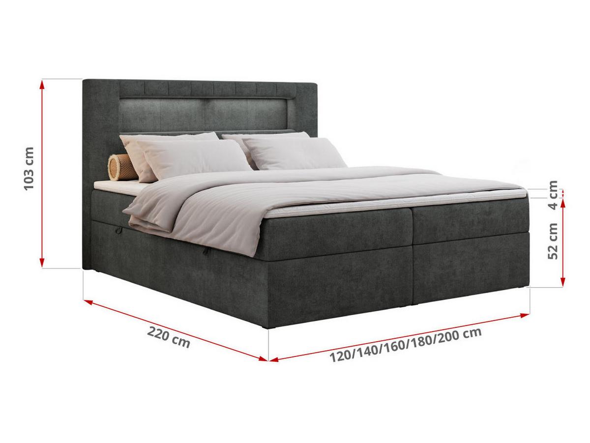 BOXBETT GOLD-5 LED 140/200 Dunkelgrau Struktur - H3 - Dunkelgrau, Holz/Textil (140/200cm) - MKS