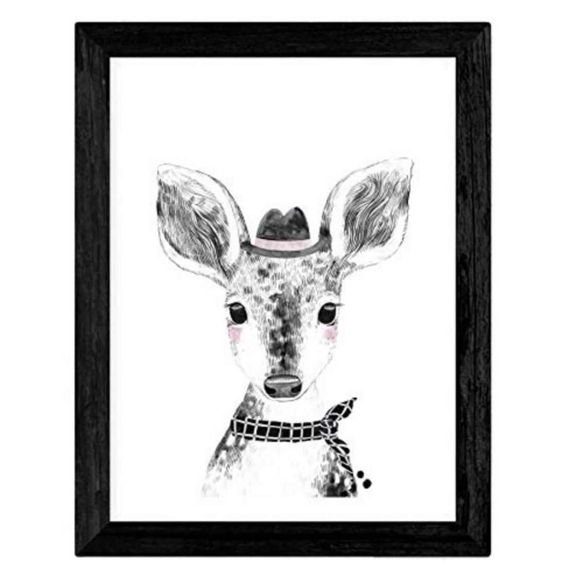 POSTER Set mit 4 „Tiere mit Hüten und Schale“ A4 Schwarzer Rahmen - Schwarz, Papier (29.7/3cm) - Nacnic
