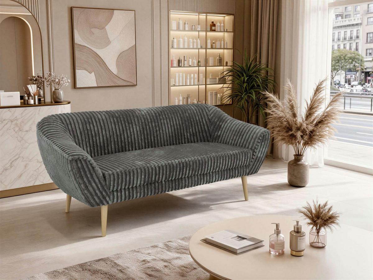 3-SITZER-SOFA PIRS - Grau Cord - Holzbeine - Buchefarben/Grau, Holzwerkstoff/Textil (180/75/74cm) - MKS